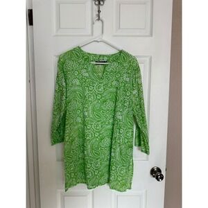 KikiSol - Medium - ‎ Green & White Paisley Print Tunic